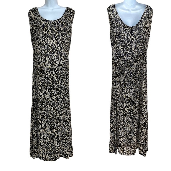 Maxi Tank Sleeveless Dress Set Large Matching Over-Blouse Brown Cheetah Mob Wife - Picture 3 of 15